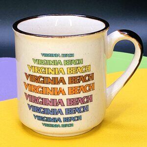 Vintage Rainbow VIRGINIA BEACH USA Coffee Mug: Stoneware - Retro Travel Souvenir